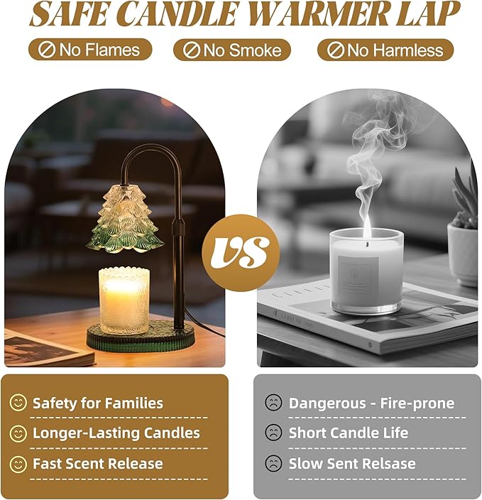 Christmas Tree Shaped Candle Warmer Lamp with Timer & Dimmer – Adjustable Wax Melt Lamp for Jar Candles, Home Decor Accent for Women – 2 Bulbs, Flame-Free & No-Smoke Use (Green)