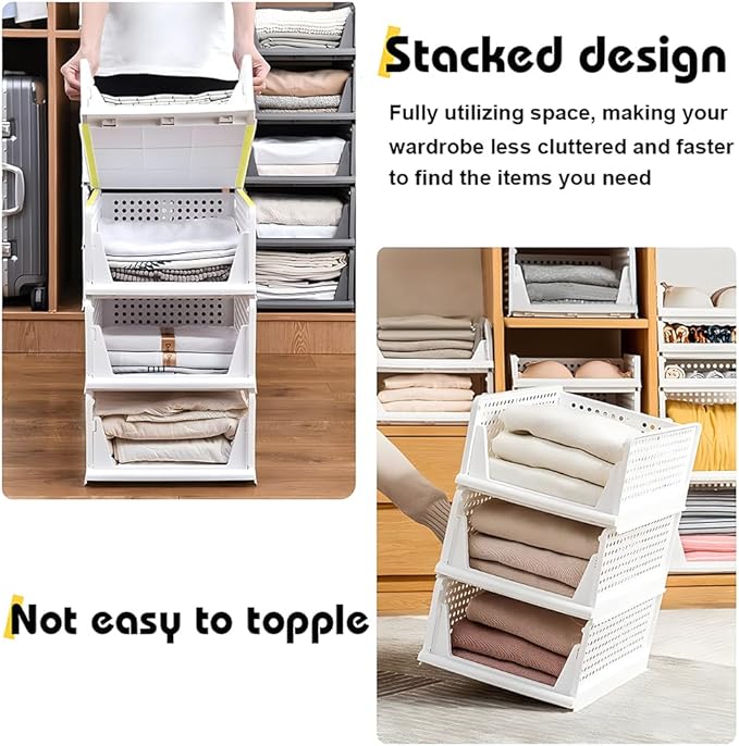 yazi 5 Pack Stackable Closet Storage Box,Closet Shelf Organizer and Storage Plastic Drawer Storage,Wardrobe Organizer Closet Organizers Storage