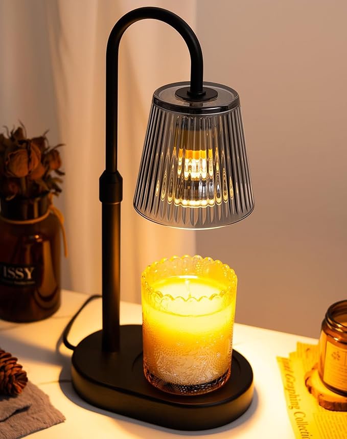 Warlisou Adjustable Candle Warmer Lamp with Timer - Ashy Colour Lampshade + Black Pole + Black Base