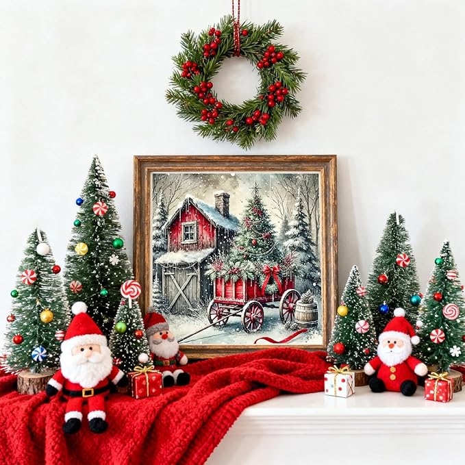 VIGEGU Christmas Diamond Art Kits for Adult,Winter House Diamond Painting for Beginnger,Christmas Tree DIY Full Drill Rhinestone Diamond Dots Gem Painting Home Wall Decor 13.7x13.7 in