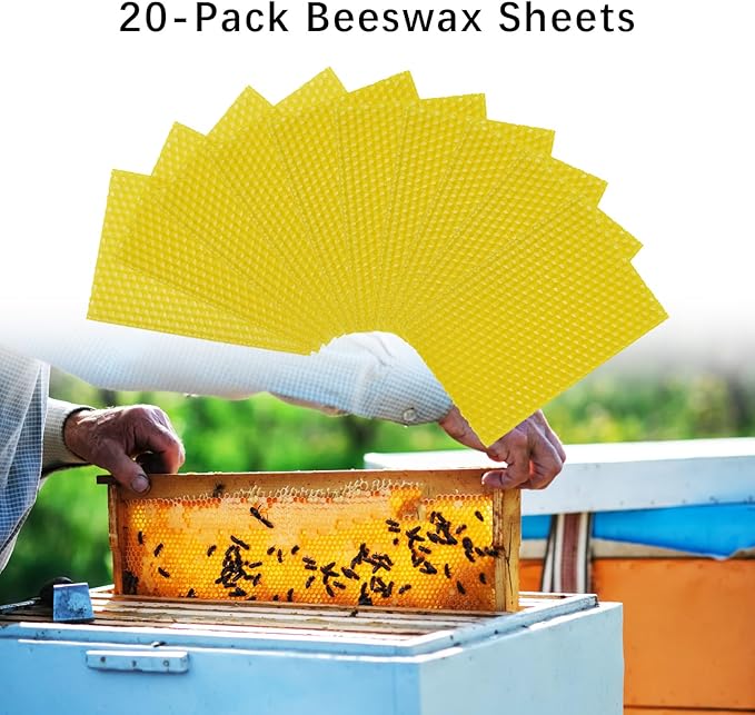20Pcs Beeswax DIY Candle Making Kit, Natural Beeswax Honeycomb Sheets for Candle Making Beekeeping, Beehive Wax Foundation Sheets Candle Rolling Kit for Beeswax Sheets & Decorations (132 x 90 mm)