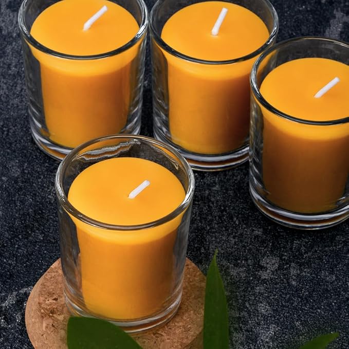 Pure Beeswax Votive Candles-6 Pack Natural Votives Set in Glass Jar for Home Room Decor Party Wedding Spa Gift,12 Hours Burn