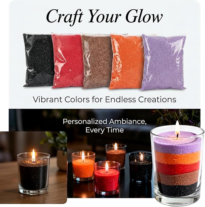 Sukh Candle Sand and Wicks - 430G(0.94lb) Sand Candles with Wicks Purple, Orange, Black, Red, Brown Refillable Candle for Weddings, Parties