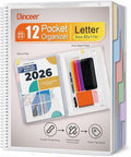 12 Pocket Project Organizer Folder by Dinceer, Letter Size Expandable File Organizer with 6 Color Dividers, Quick View Clear Cover Pocket, Inner Zipper Pouch, Heavy Duty Plastic