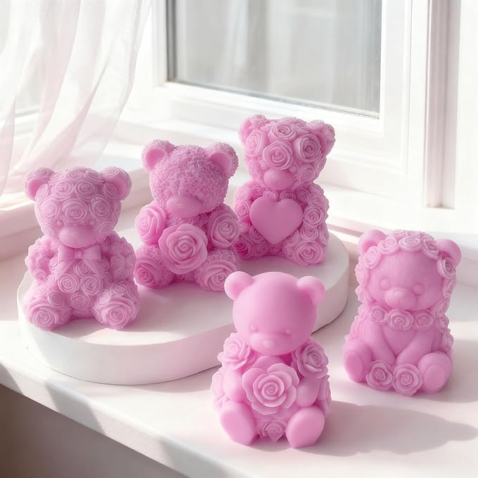 Rose Bear Heart Cylinder Candle & Resin Mold - Resin Casting Silicone Molds for Home Decor & Candle Making Wave Spiral Mold