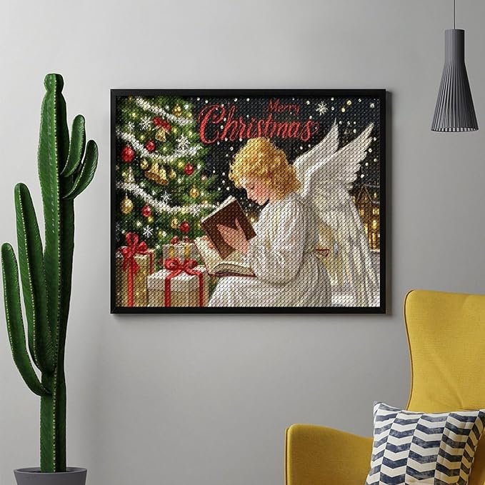 AIVKIEJK Diamond Painting Kits for Adults - Merry Christmas Angel Welcome Painting DIY 5D Full Drill Diamond Dots Paintings with Diamonds Gem Art and Crafts Home Decor 16"x20"