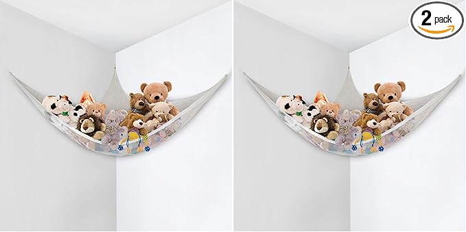 Little Chicks Plush Stuffed Animal Net Hammock -Corner Organizer and Toy Holder - Extra Large Hanging Storage for Kids Bedroom (Pack of 2)
