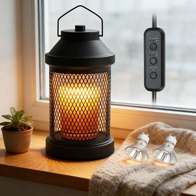 Candle Warmer Lamp - Electric Candle Warmer with Timer & Dimming Function, Wax Melt Warmer for Home Fragrance and Home Décor, Bedside Lamp Lantern Birthday Gifts for Women Mom (Grid, 2 Bulbs Included)