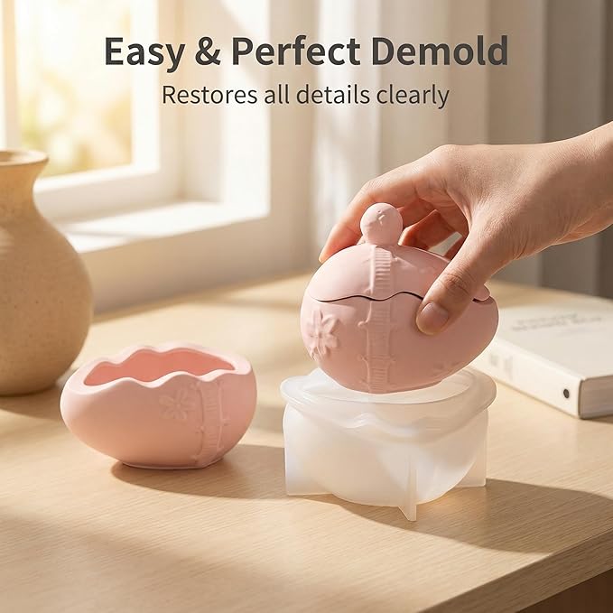 Easter Egg Shaped Candle Jar Silicone Mold, Decorative Storage Container Mold for DIY Candles, Aromatherapy Plaster, Resin Crafts - Spring Home Decor Gift