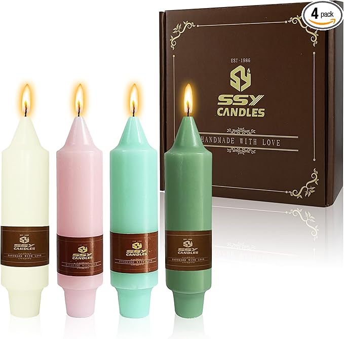Candy Short Taper Candle 5 Inch Candlesticks Unscented Dripless Tapered Candle Set for Home Decor Wedding Party Dinner Candles, 4 Pack