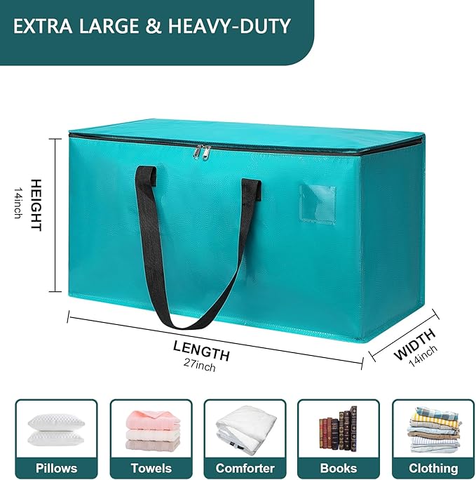 Moving Bags Heavy Duty Sky Blue – Large Packing Bags for Moving, Extra Large Storage Totes with Zippers and Handles