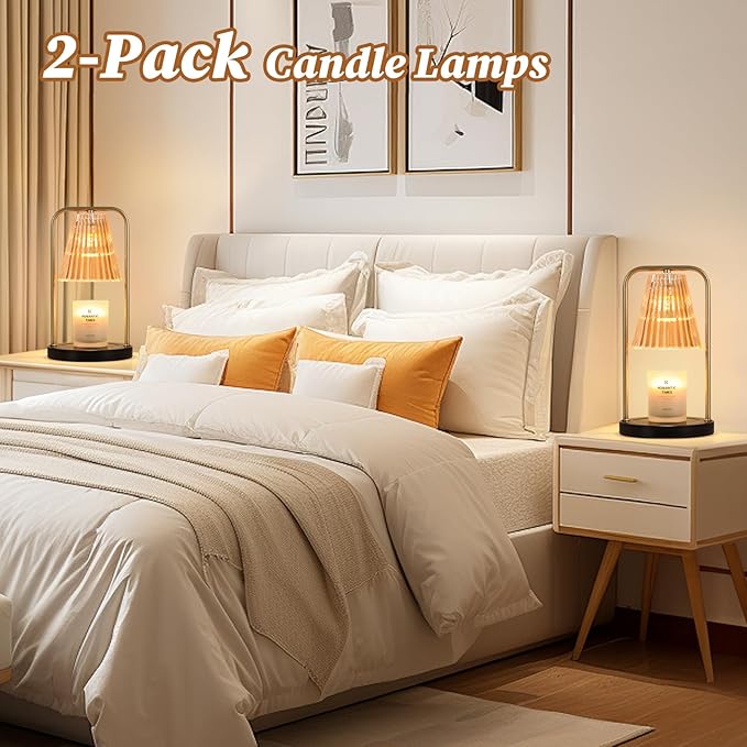 2-Pack Candle Warmer Lamps with Timer, Electric Candle Lamp Warmer for Jar Candles, Dimmable Wax Melt Warmer with 4 Bulbs, Mom Birthday House Warming Gift New Home, Vintage Home Decor