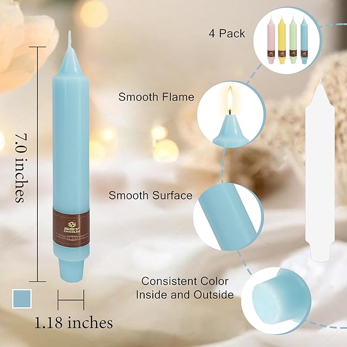 Pastel Short Taper Candle 7 Inch Candlesticks Unscented Dripless Tapered Candle Set for Home Decor Wedding Party Dinner Candles, 4 Pack