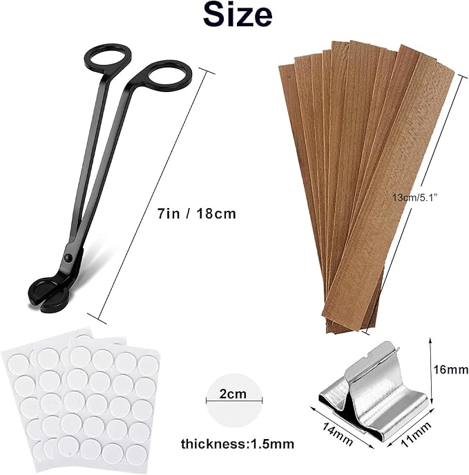 Wooden Candle Wicks with Wick Trimmer Cutter Crackling Candle Wicks kit 5.1 X 0.5 Inch Natural Candle Wood Wicks with Stand Candle Cores for DIY Candle Making Craft (Use Two Wicks)
