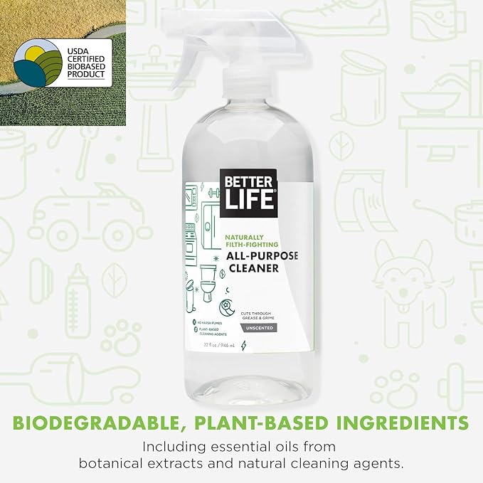 Better Life All Purpose Cleaner - Multipurpose Home and Kitchen Cleaning Spray for Glass, Countertops, Appliances, Upholstery & More - Multi-surface Spray Cleaner - 32oz Unscented