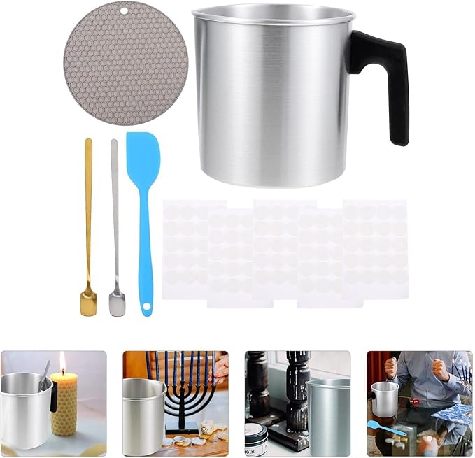 DRESSOOS Stainless Steel Candle Making Pot with Dripless Pouring Spout DIY Scented Candle Kit for Beginners and Adults Wax Melting Pitcher for Crafting and Random Color