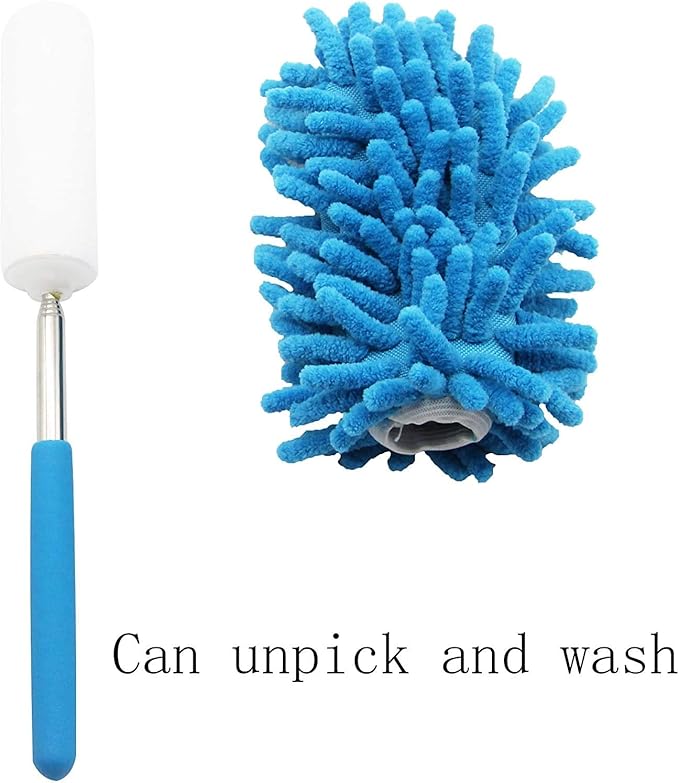 zdyCGTime Microfiber Retractable Cleaning Dust Remover, Removable and Cleanable Hand-held Dust Remover, Used to Clean Offices, Cars, Windows, Etc. (2 Pack, Blue+Green)