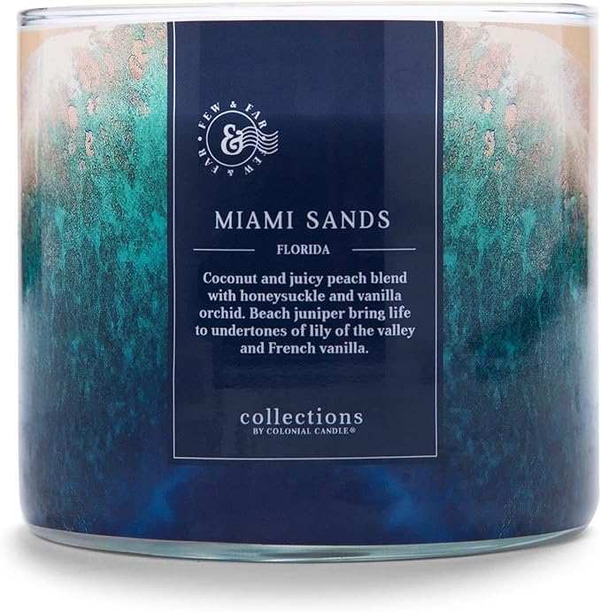 Colonial Candle Miami Sands Scented Jar Candle, Travel Collection, 3 Wick, Blue, 14.5 oz - Up to 60 Hours Burn