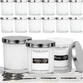 Creahaus 10oz, 16 Pack Thick Candle Jars with Metal Lids for Making Candles, Bulk Inner White Empty Glass Candle Containers & Sticky Labels, Warming Labels Kit, Heat Resistant Candle Vessels