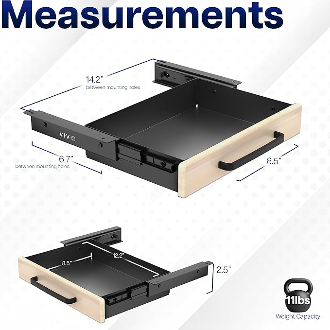 VIVO Under Desk Mounted Sliding Pull-out Drawer for Office Desk, Pull Handle, Storage Organizer for Sit Stand Workstation