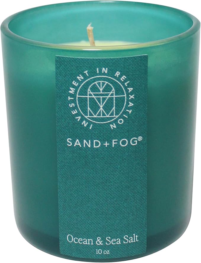 Sand + Fog Scented Candle - Vertical Ocean & Sea Salt – Additional Scents and Sizes – 100% Cotton Lead-Free Wick - Luxury Air Freshening Jar Candles - Perfect Home Decor – 10oz