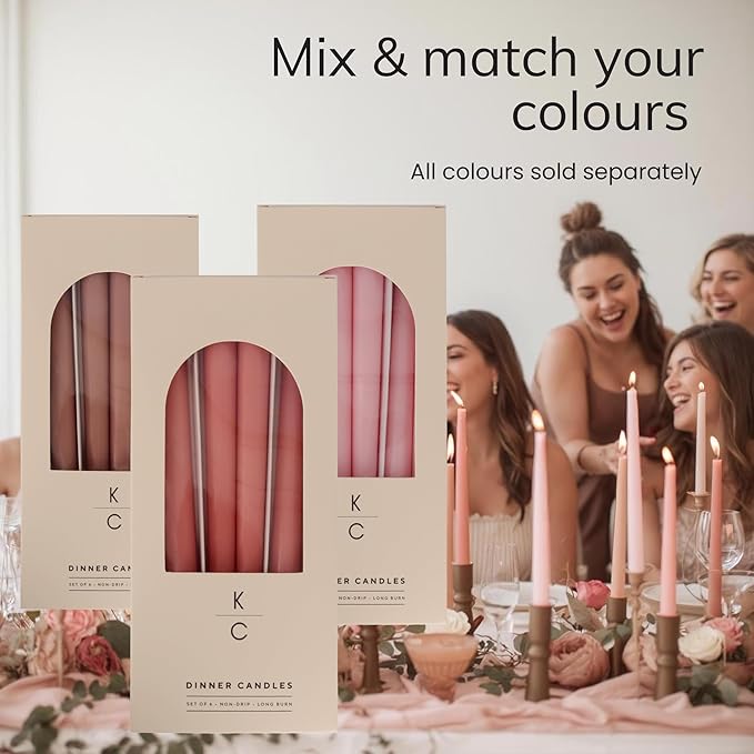 Tapered Dinner Candles - Soy & Paraffin Blend, Dinner Candles with Long-Lasting 7-Hour Burn for Stylish Homes - Candle in Curated Colors Ideal Gift for Hosts, Brides & Event Planners-Coral