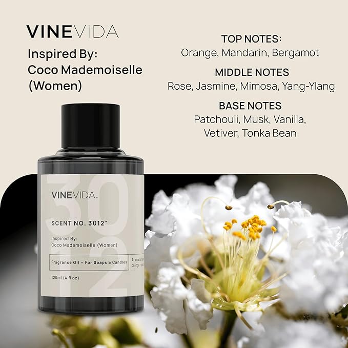 VINEVIDA Scent NO. 3012 Fragrance Oil - 120mL (4oz) - Inspired by: Mademoiselle (Women); Candle Fragrance Oil for Soy Candles - Soap Making Scents