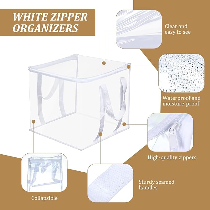 4 Pcs Clear Zippered Organizers 12''x12''x12'' Moving Bags with Reinforced Handles Heavy Duty Storage Cube Tote Storage Blanket Bags Bins for Clothes Moving Supplies Linens Shoes Closet Organizer