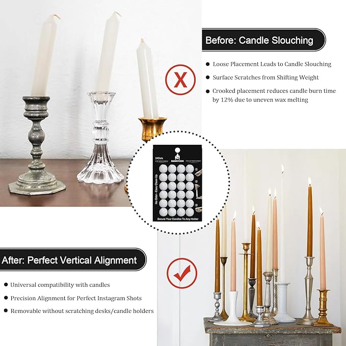 Taper Candles Sticky Dots - MANNYCOM White Wax Dot - Candl Accessories - Candle Adhesive - Secure Your Candles Fixed to Any Holder - 48 Pack