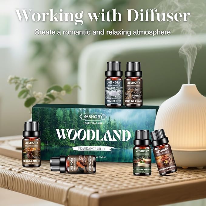Essential Oils Set -6x10ml Woodland & Bakery Fragrance Oils Set for Diffuser, Candle Scents for Candle Making, Soap Making Supplies