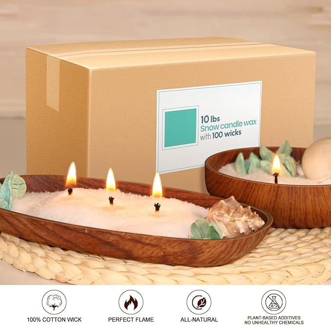 pliadvbu 10 lb Wax Sand DIY Pearl Candle Kit, 100 Candles Wicks, Natural Pearl Wax, Reusable, Unscented Powder Candles for Candle Making, Weddings and Parties