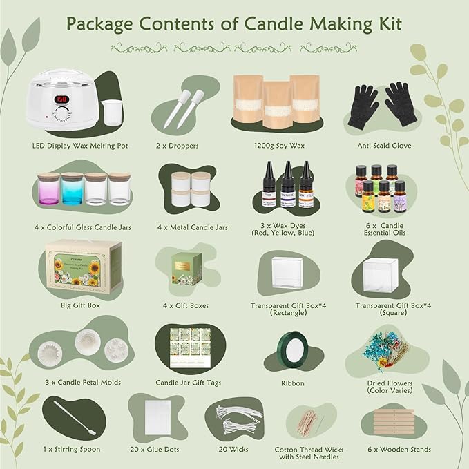 ZEROMX Candle Making Kit for Adults Beginners – 1200g Soy Wax, Digital Wax Melting Pot, Floral Candle Molds, Gift Boxes, Premium Candle Making Supplies, Complete DIY Set, Christmas Craft Gifts