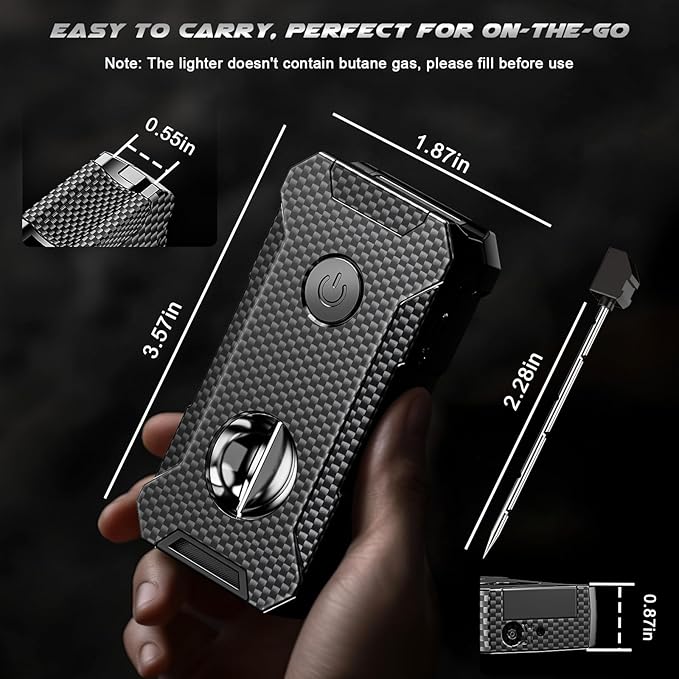 5-in-1 Torch Lighter with Cutter, Punch, Holder, and Draw Enhancer Tool, Adjustable Dual Jet Flames, Trendy Gift for Men, Refillable Butane Lighter, Rechargeable Lighters for Candle, Travel Outdoors