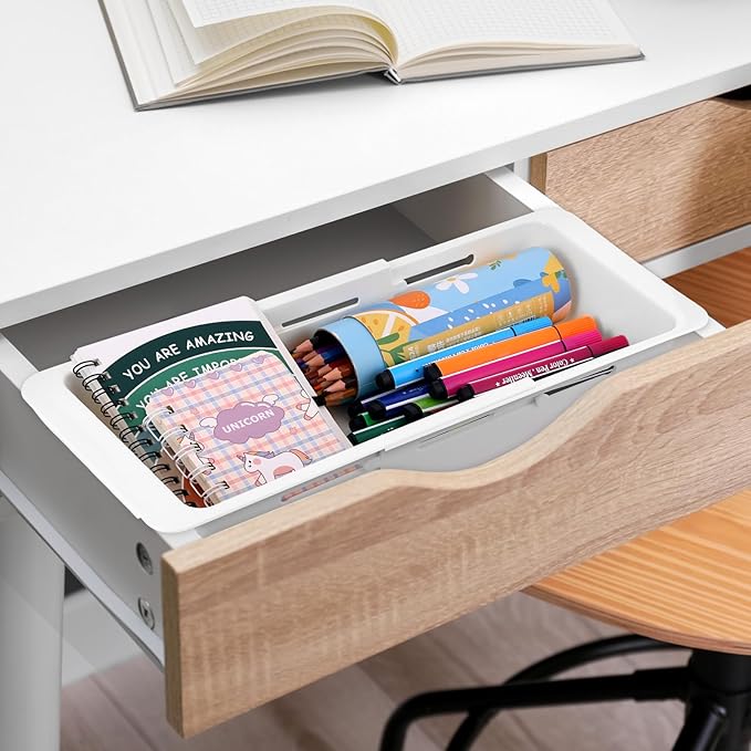 Booson 4 PCS Deep Drawer Organizer Bin Adjustable Sliding Drawer Organizers Expandable Kitchen Organizer Trays for Home Office Makeup Storage Tools