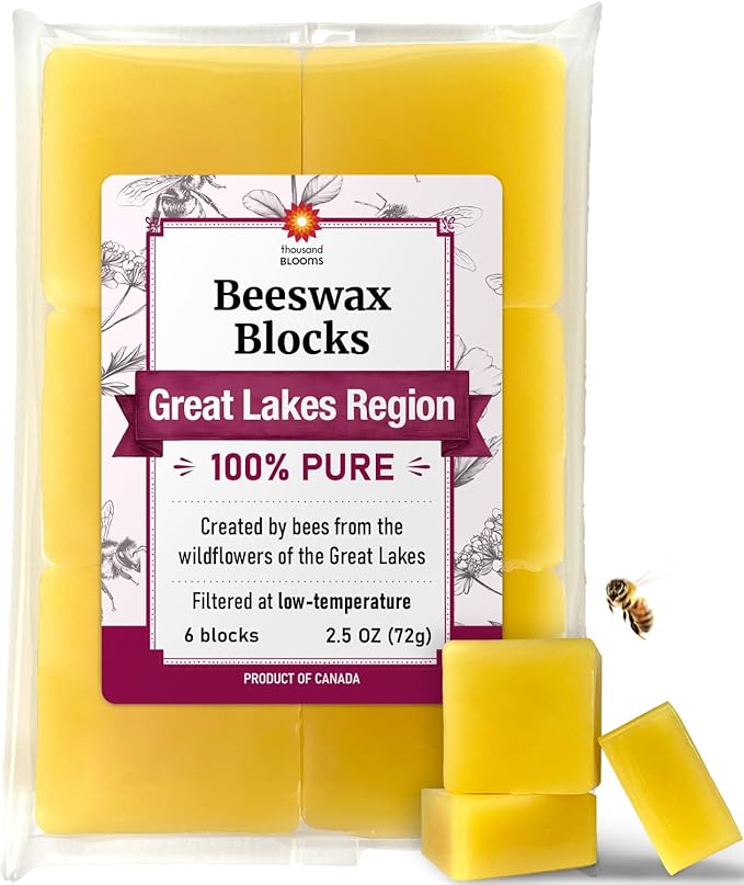 Great Lakes Beeswax, 6 Blocks (72g/2.5oz), Filtered at Low Temperature, 100% Pure and Natural, Cosmetic Grade, Yellow