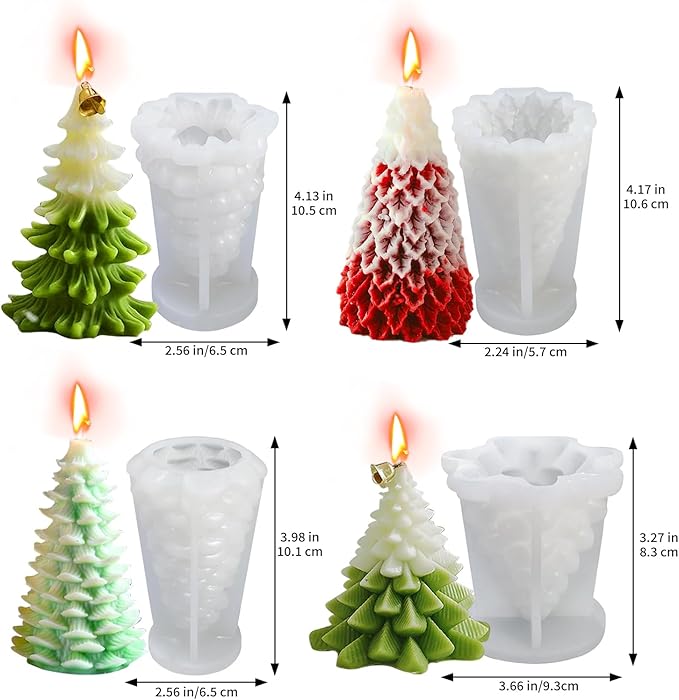 4PCS Christmas Tree Silicone Mold, 3D Candle Molds for Candle Making, Tree Shaped Silicone Epoxy Resin Mold for DIY Wax Candle Soap Art Craft Cake Chocolate Home Decor