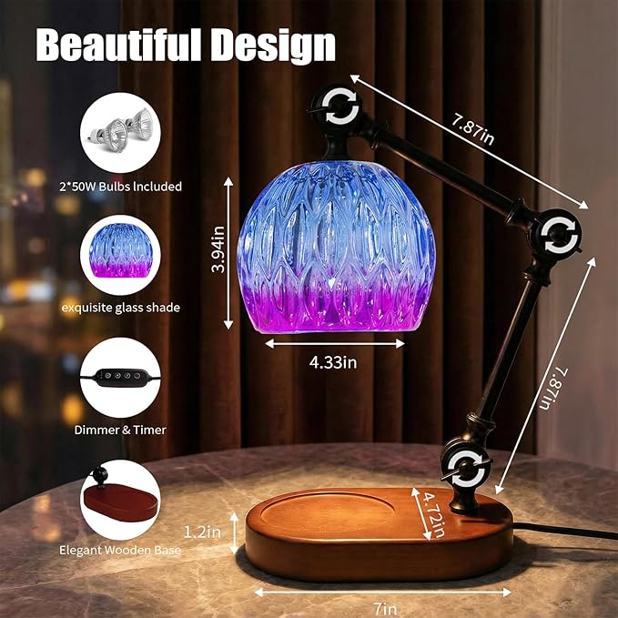 Candle Warmer Lamp, Dimmable Wax Melting Warmer with Adjustable Height, Bedroom Living Room Home Decor, Birthday Relaxation Gifts for Women (Purple, Wave)