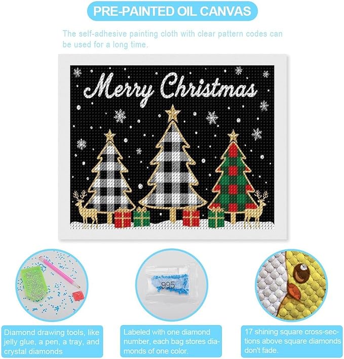 AIVKIEJK Diamond Painting Kits for Adults - Merry Christmas Tree Holiday Painting DIY 5D Full Drill Diamond Dots Paintings with Diamonds Gem Art and Crafts Home Decor 16"x20"