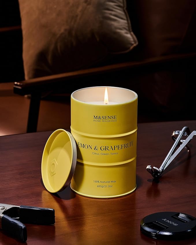 M&SENSE Lemon Candle Large for Home Scented, Lemon Soy Candles 21.2oz 120 Hour Slow Burning, Highly Scented Limoncello Grapefruit Citrus Candles for Bathroom, Fresh Smelling Candle