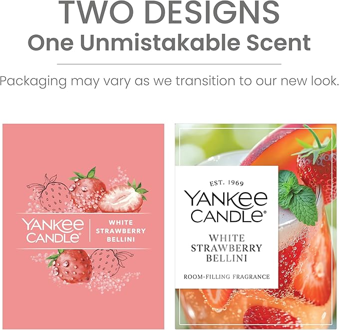 Yankee Candle Medium Pillar Scented Candle with up to 115 Hour Burn Time, Premium Plant Wax Blend for Consistent Burn, 14.25 oz Pillar Candle with Room Filling Fragrance, White Strawberry Bellini