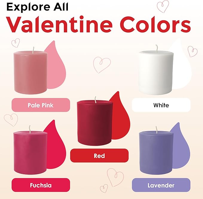 Candle Dye - Made in The USA - 5 Valentine Colors (Red, Pale Pink, White, Lavender, Fuchsia) for Paraffin or Soy Wax - Highly Concentrated - Great for Professionals or Hobbyist - 50 Dye Chips