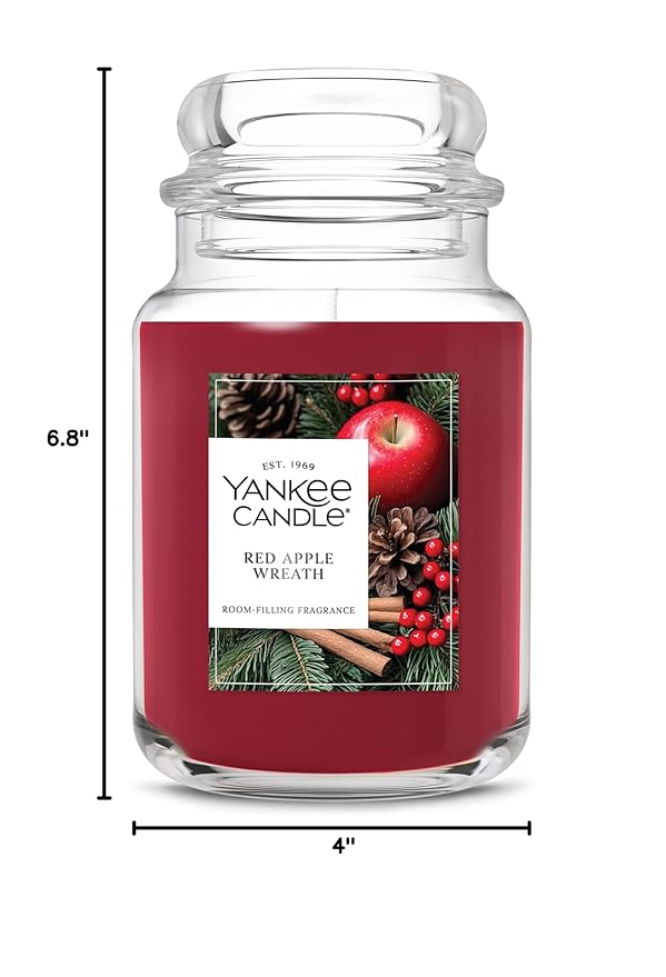 Yankee Candle Red Apple Wreath, Scented Candle, 22oz Large Jar with up to 150 Hour Burn Time, Giftable