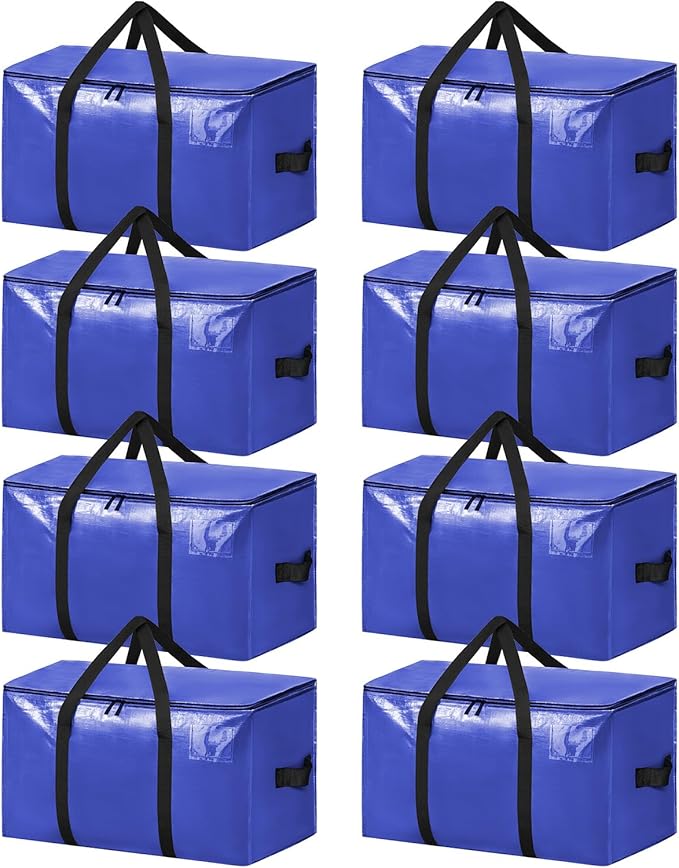 BAGAIL Heavy Duty Moving Bags with Strong Handle, Extra Large Moving Boxes, Storage Tote for Clothes, College Moving Supplies(Dark Blue, 8 Pack)