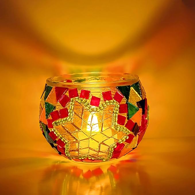 wpdash Turkish Mosaic Candle Holder DIY Kit Romantic Artistic Decor Lamp Bay Window Ambient Light for Adult Teen Familie and Couple to Make Table Tea Light Holder