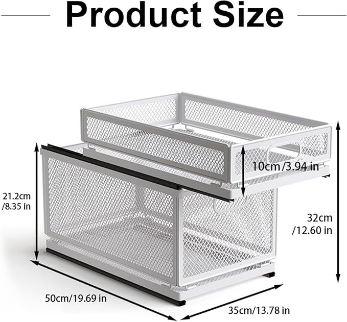 Pull Out Cabinet Organizer, Slide Out Drawers Fixed with Adhesive Nano Film, Pantry Shelves Sliding Drawer Storage Organization for Kitchen (Double Layer 19.7 * 13.8 * 12.6inch/50 * 35 * 32cm)