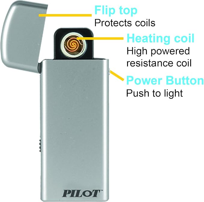 Pilot Electronics CA-8801SZ Flameless Rechargeable Elighter, Silver