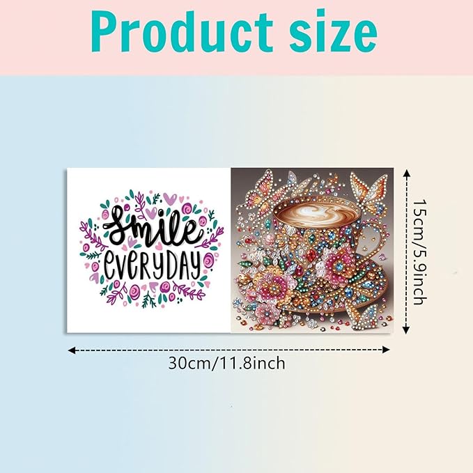 DoxQcs 5D Diamond Art Painting Greeting Cards Kit, DIY Cards for Blessings Congratulations Gifts, Greeting Card Set for Birthday Thanksgiving Day Christmas Halloween-Coffee