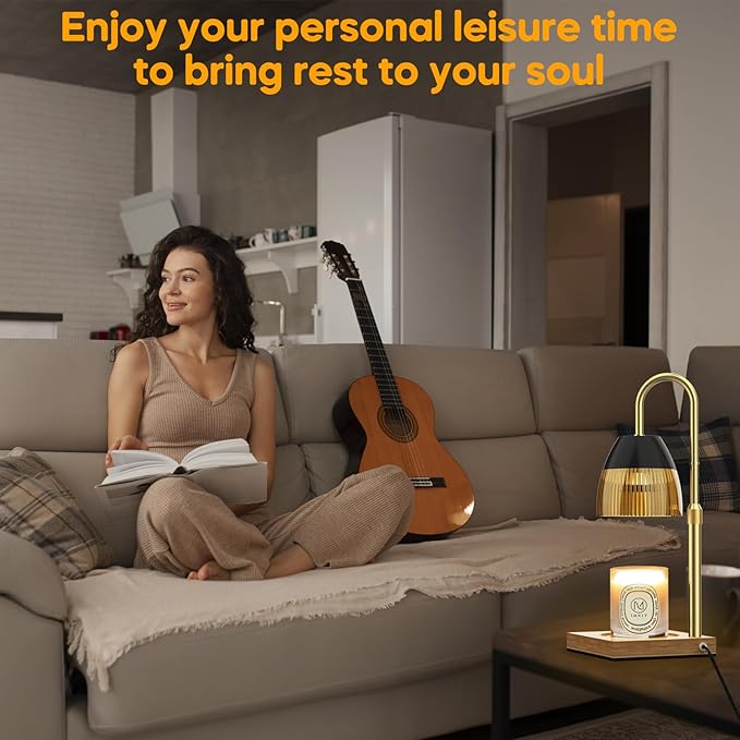 Candle Warmer Lamp with Timer Auto Off, Rose Gold Candle Burning Lamps Dimmable Height Adjustable Wax Melting Bedroom Night Light Metal Glass Lamp with Two GU10 Bulbs-Gift