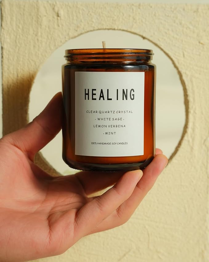 Healing Energy Candle, Negative Energy Cleansing,Soy Aromatherapy, Handmade Crystal Candle for Soothing.(Healing)