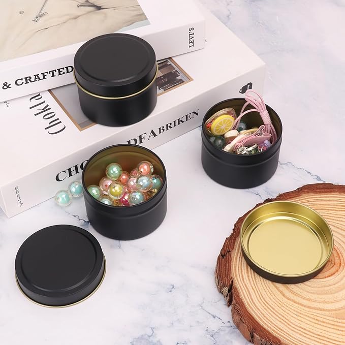 72 Pack 4 oz Black Metal Candle Tins with Lids, Round Bulk Metal Candle Jar, Matte Finish, Round 4 oz Candle Tins for DIY Candle Making and Storage